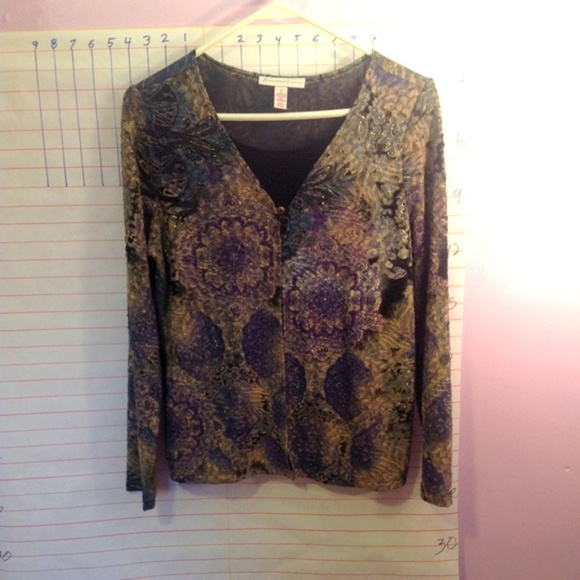 JM COLLECTION  1 piece layered look attached sweater set, M petite - Picture 1 of 7